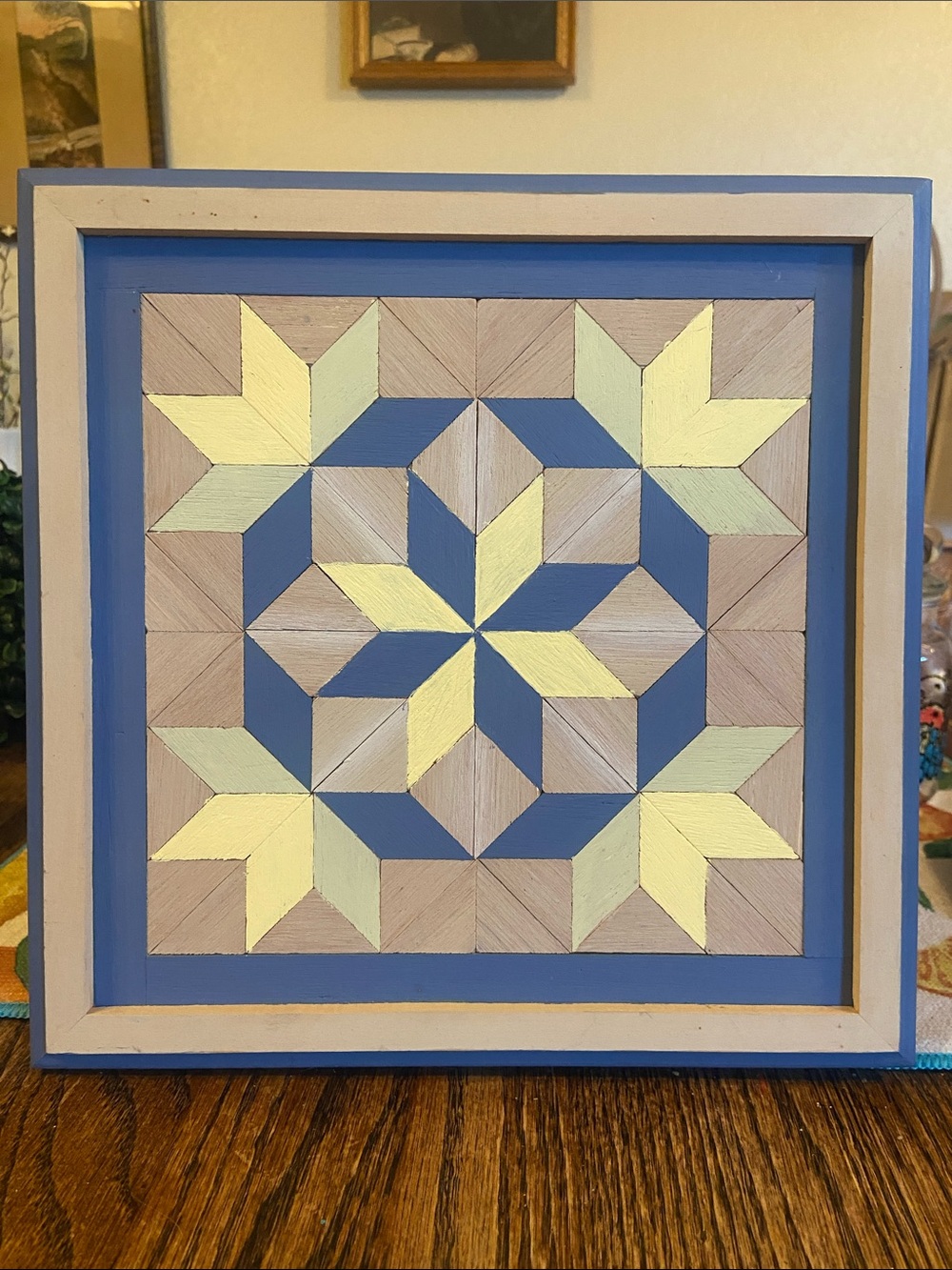 Handcrafted Geometric Star Wall Art in Blue and Yellow
